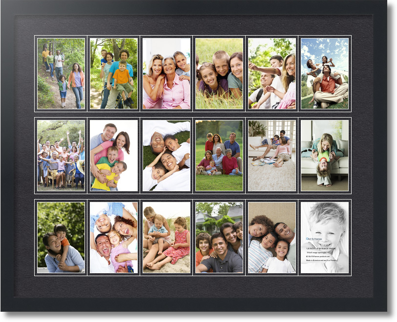 30.5x24 Satin Black collage picture frame 18 opening Black and Black mat