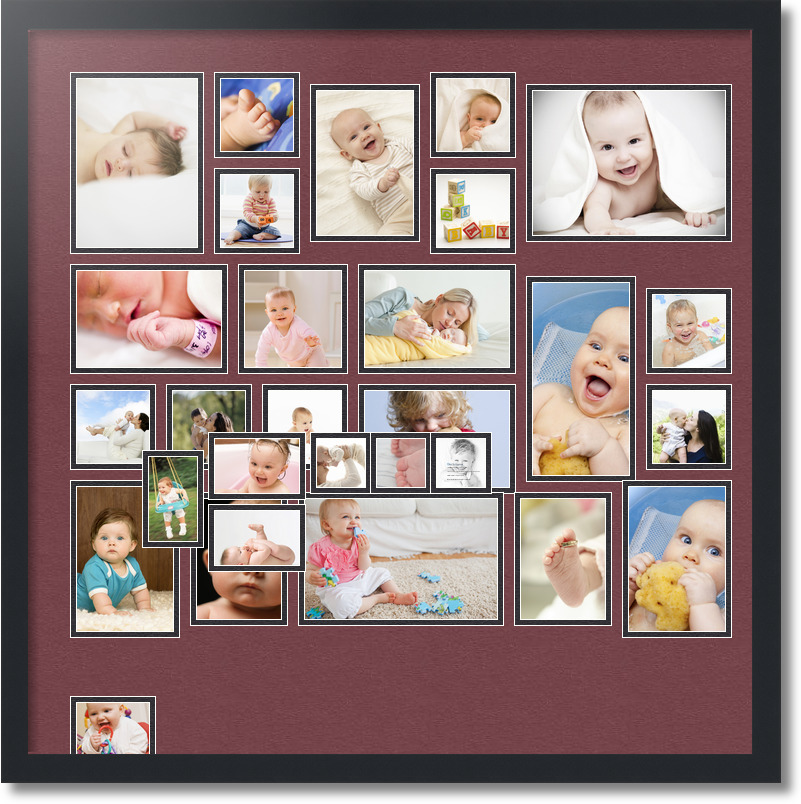 30x30 Satin Black collage picture frame 30 opening Maple Leaf and Black mat