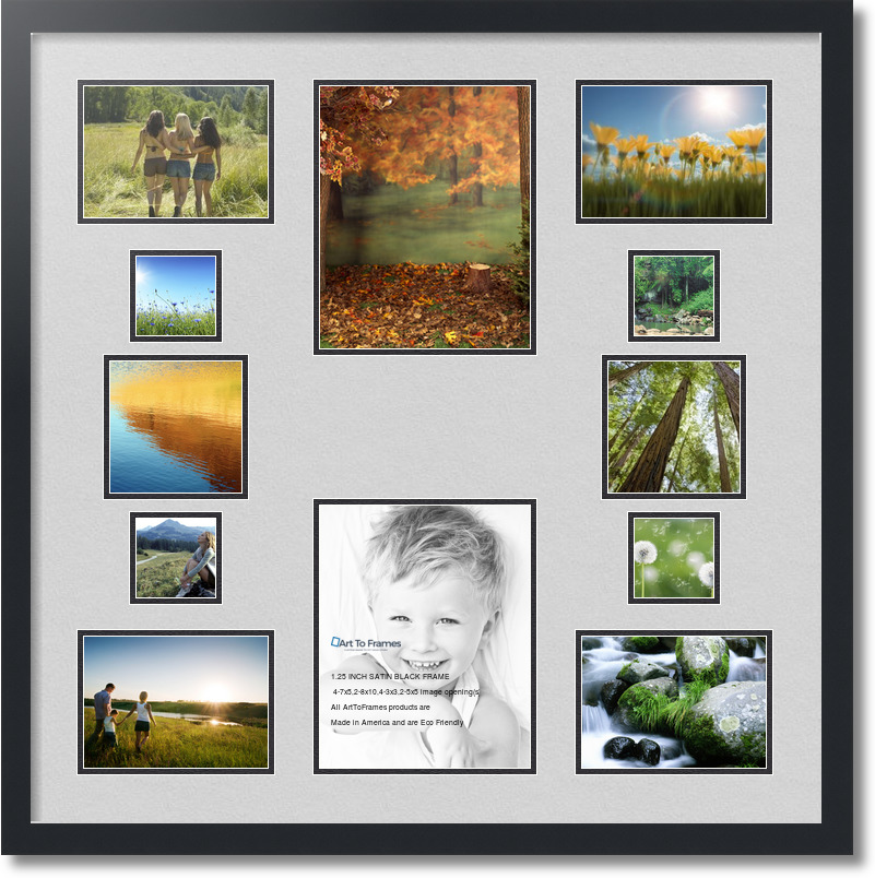 30x30 Satin Black collage picture frame 12 opening Candlewick and Black mat