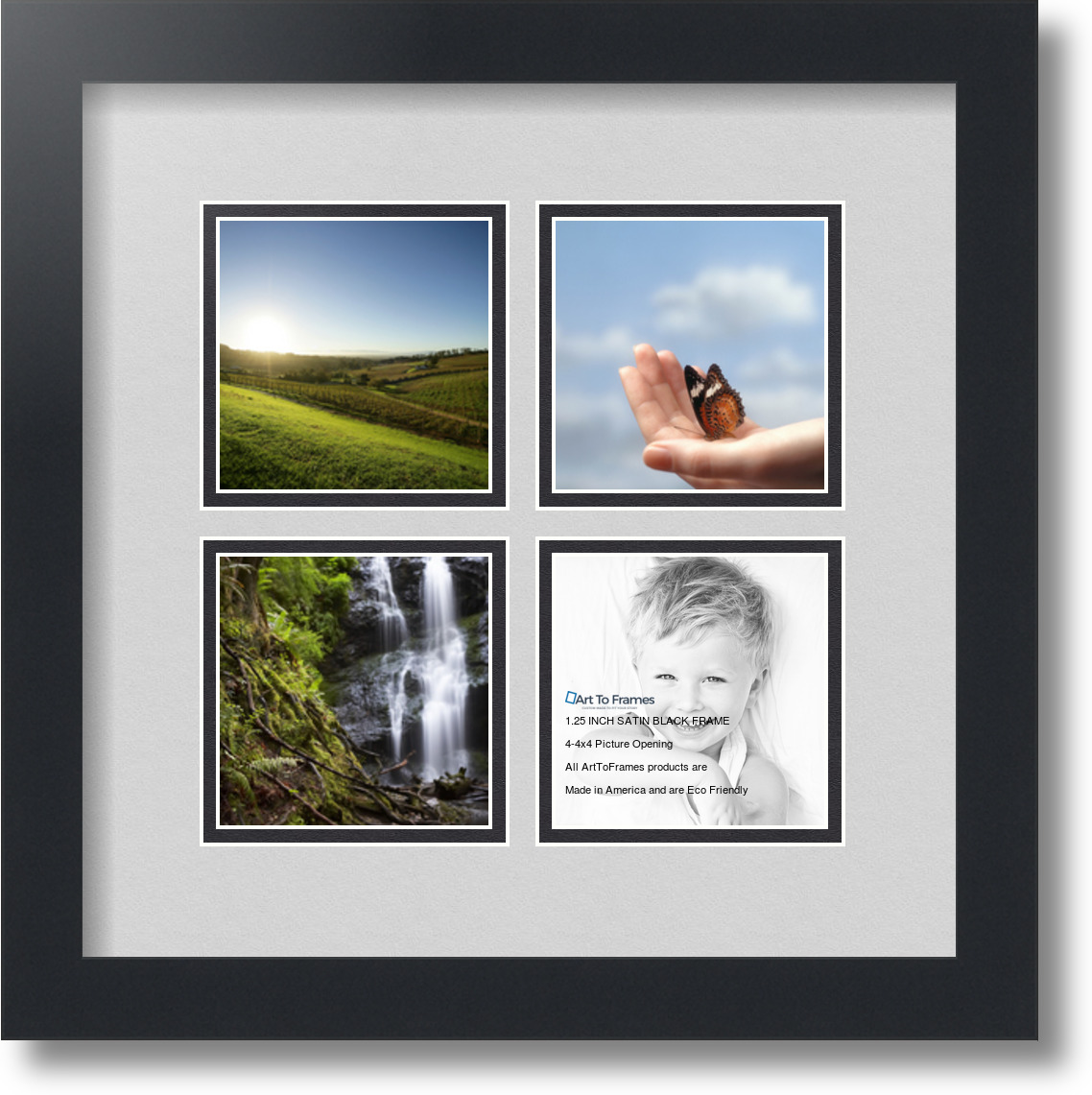 ArtToFrames Collage Mat Picture Photo Frame 4 4x4" Openings in Satin