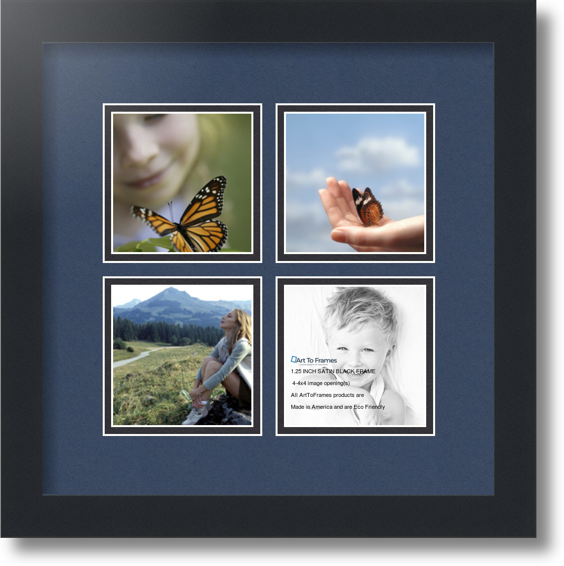 ArtToFrames Collage Mat Picture Photo Frame 4 4x4" Openings in Satin