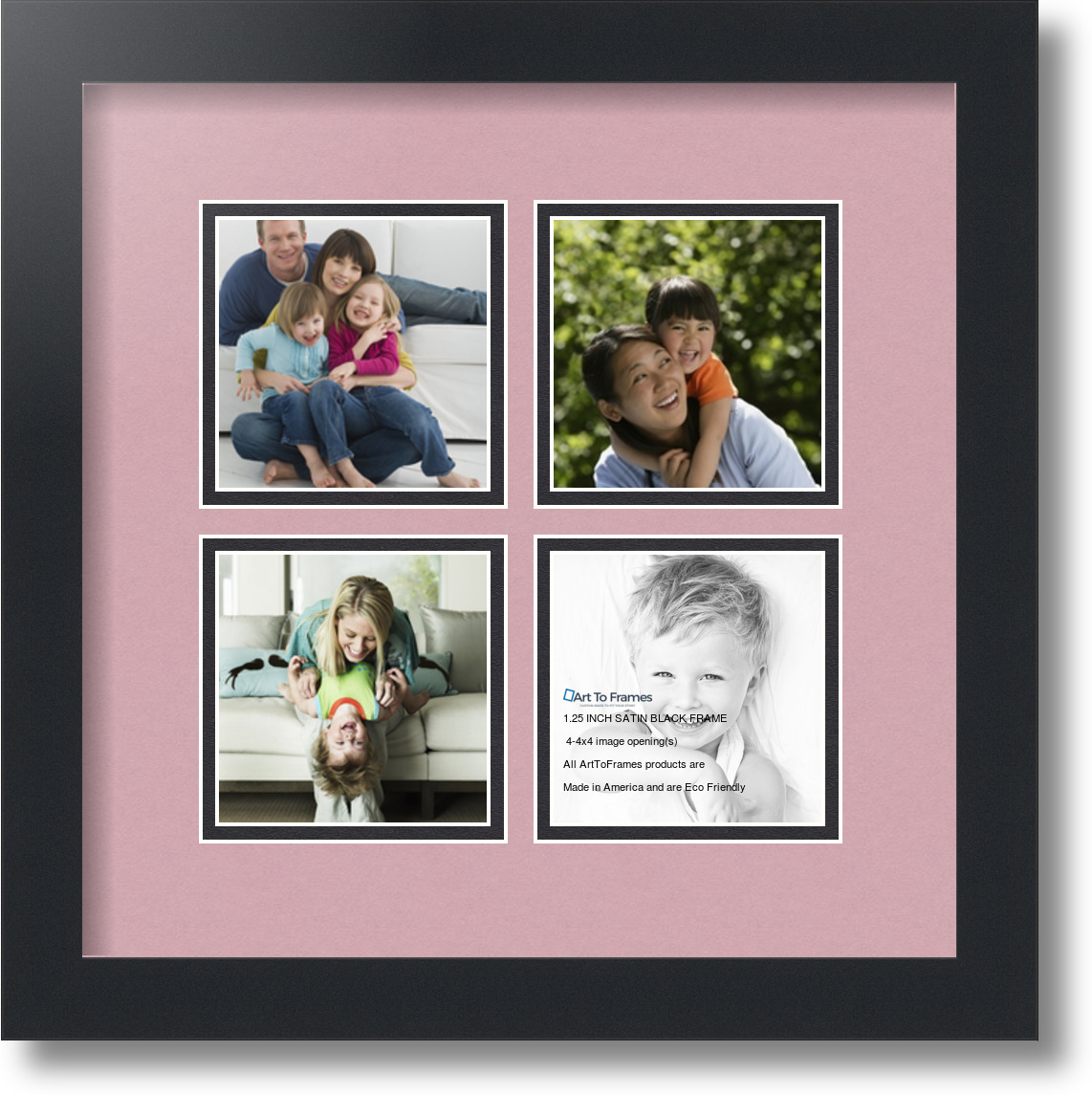 ArtToFrames Collage Mat Picture Photo Frame 4 4x4" Openings in Satin