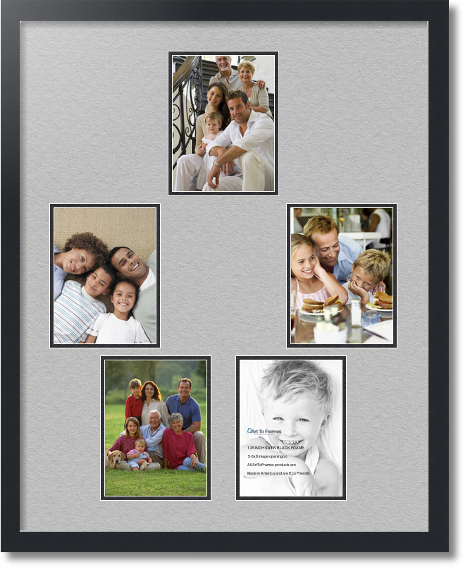 24x30 Satin Black collage picture frame 5 opening TV Grey and Black mat