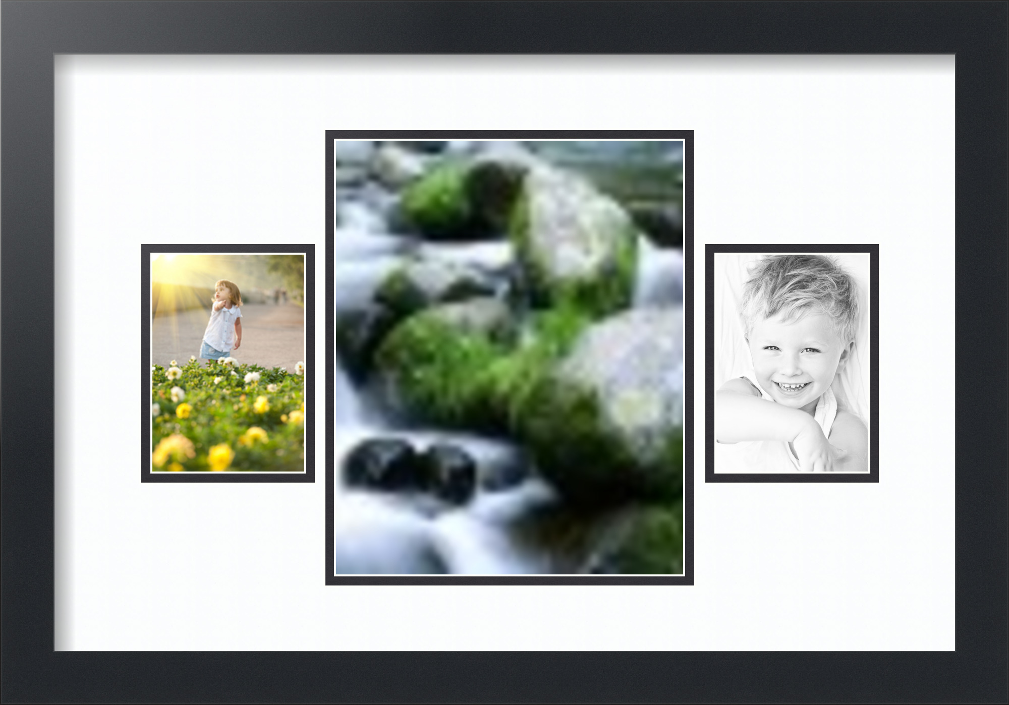 21 25x14 25 Satin Black Collage Picture Frame 3 Opening Super White History