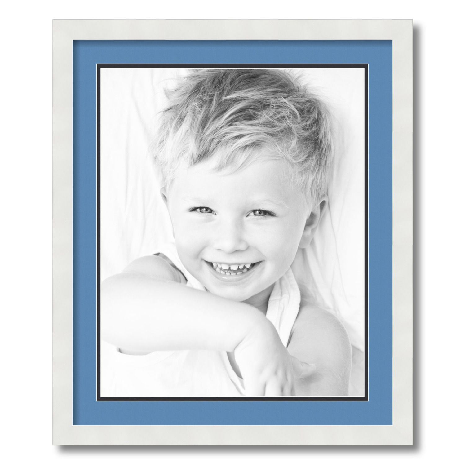 ArtToFrames 20x24 Matted Picture Frame with 16x20 Inch Double Mat Opening Framed in 1.25 Satin White Frame and 2 Liberty Blue and Black Mats. by