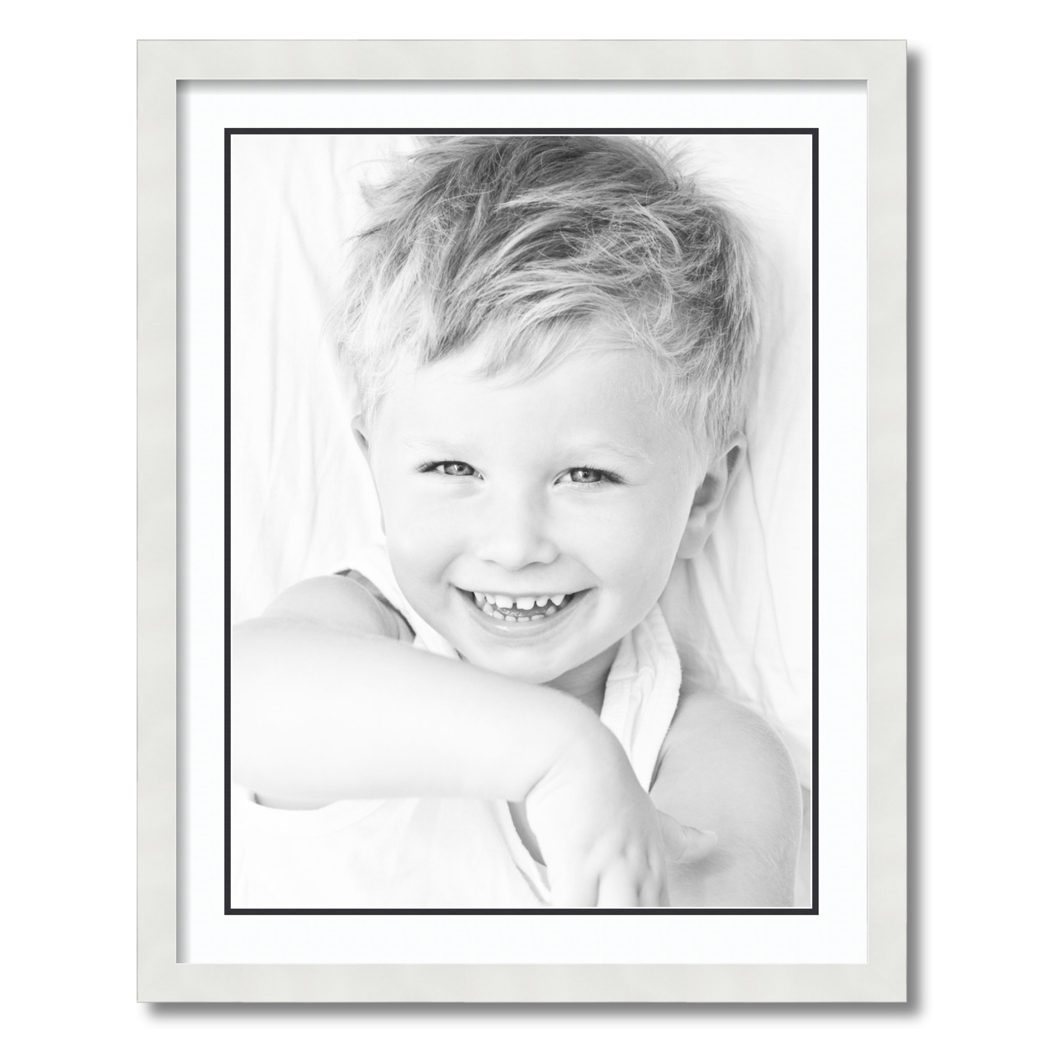 ArtToFrames 22x28 Matted Picture Frame with 18x24 Inch Double Mat Opening Framed in 1.25 Satin White Frame and 2 Super White and Black Mats. by