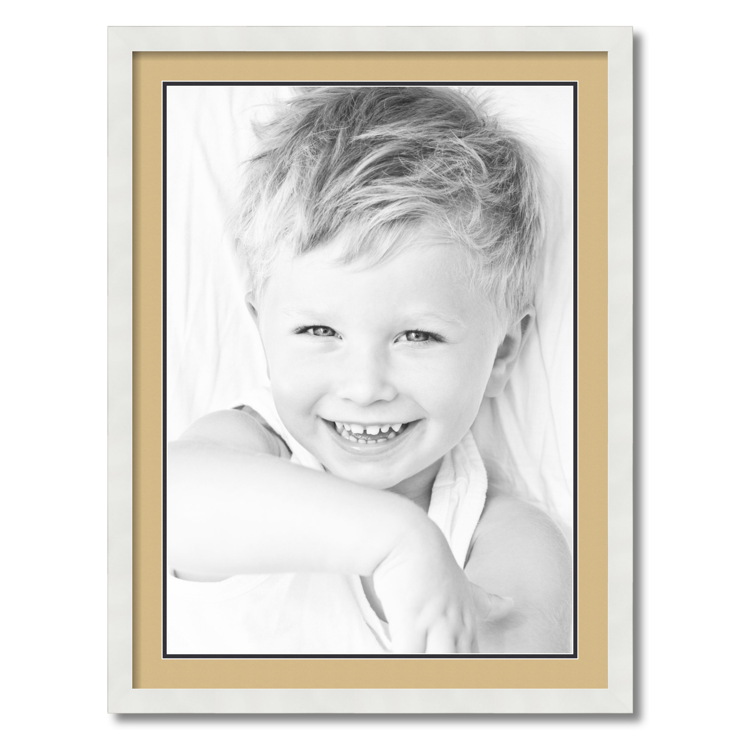 ArtToFrames 24x32 Matted Picture Frame with 20x28 Inch Double Mat Opening Framed in 1.25 Satin White Frame and 2 Autumn Gold and Black Mats. by