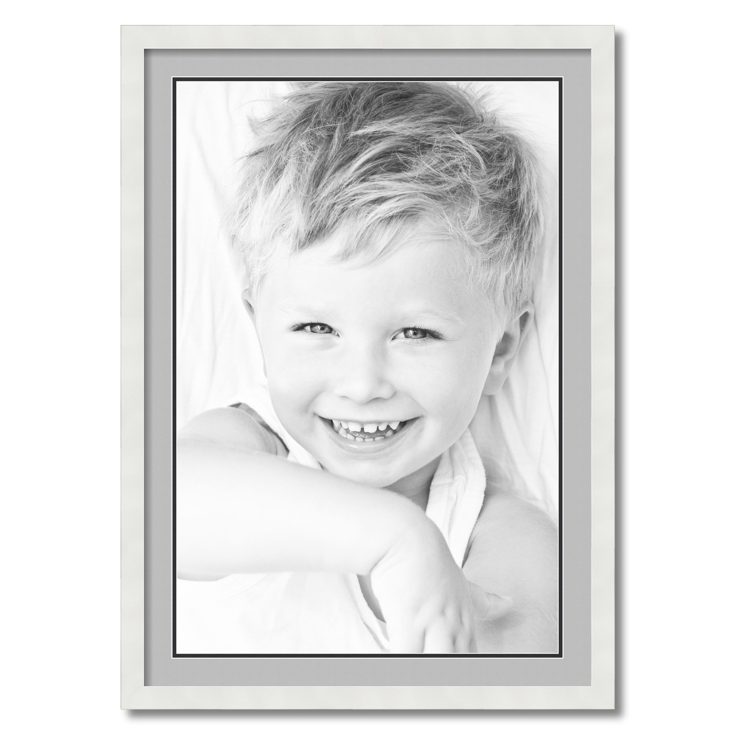 ArtToFrames 24x34 Matted Picture Frame with 20x30 Inch Double Mat Opening Framed in 1.25 Satin White Frame and 2 TV Grey and Black Mats. by