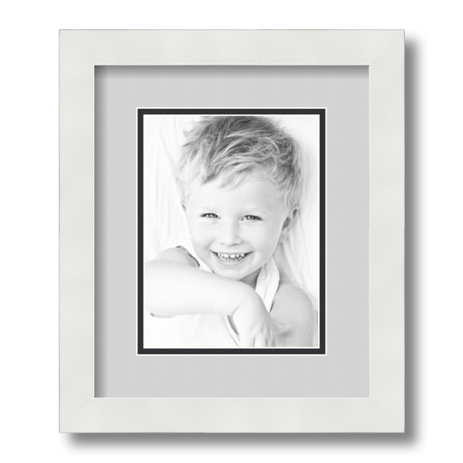 ArtToFrames 10x12 Matted Picture Frame with 6x8 Inch Double Mat Opening Framed in 1.25 Satin White Frame and 2 Candlewick and Black Mats. by