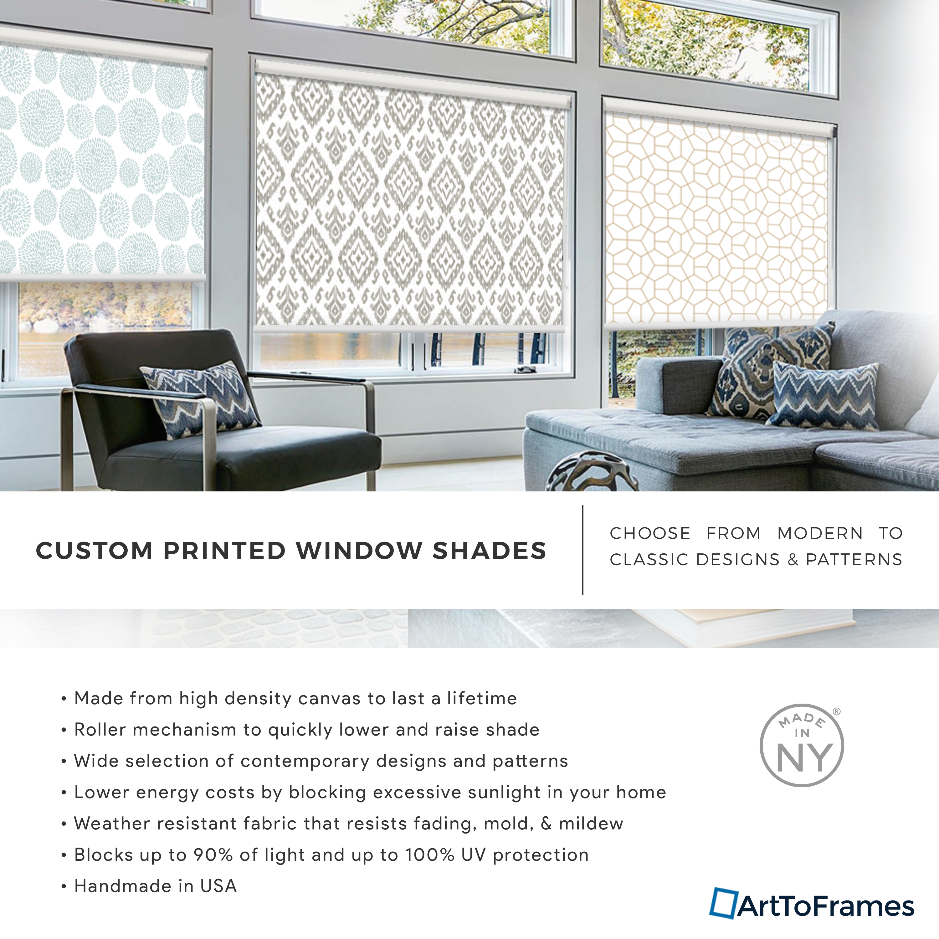 ArtToFrames Custom Window Shade - Blackout Ikat Light Blue Design Reversed Roll - Picture 21 of 888